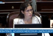 La senadora Arrascaeta respaldó el acuerdo Mercosur – Unión Europea y destacó el impacto estratégico para San Luis