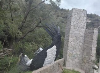 Otra vez sopa: se volvió a caer la estatua del cóndor en Potrero de los Funes