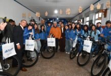En Cortaderas, Poggi inauguró una obra hídrica, destacó el alcance del BEI y entregó bicicletas TuBi
