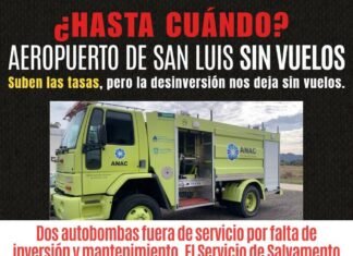 Suspendieron los vuelos comerciales en San Luis hasta el 2 de noviembre por la rotura de una autobomba